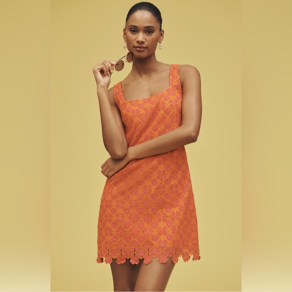 Anthropologie Square Neck Mini Shift Dress in Scarlet
